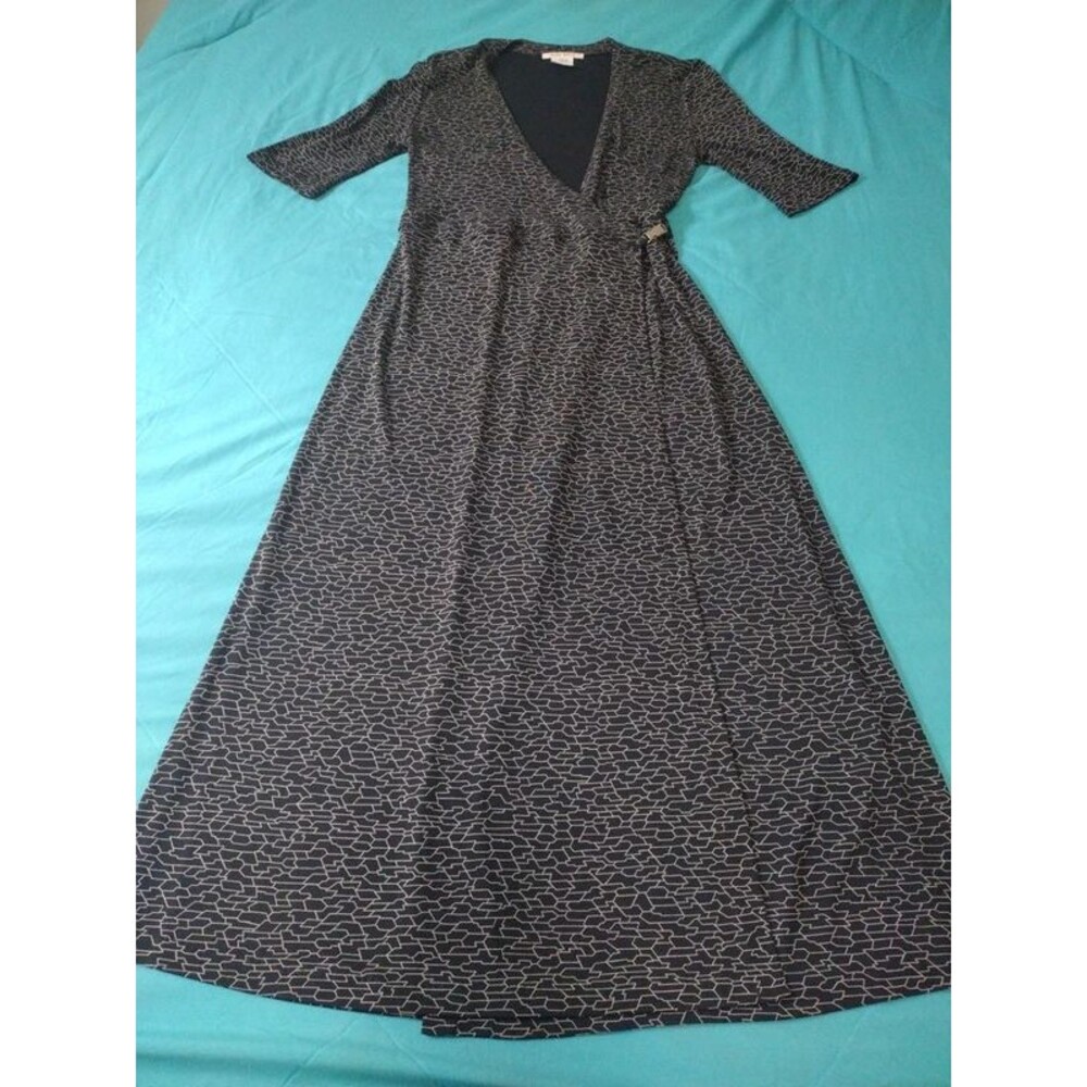 Nine West Black and Grey Geometric Wrap Midi Dress Size M